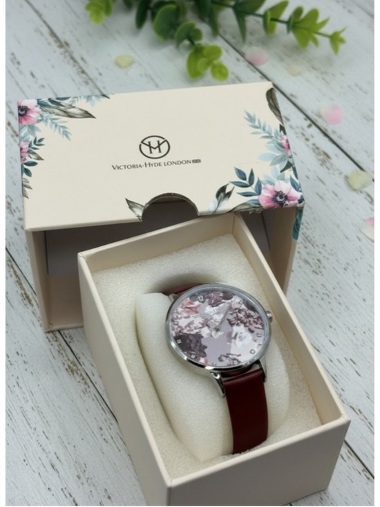 Victoria Hyde London Accessories - Victoria Hyde London Burgundy Floral Dial Watch